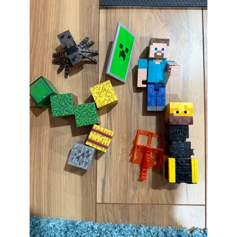 Minecraft Lot: Steve, Spider, Creeper Shield, Blocks & Accessories